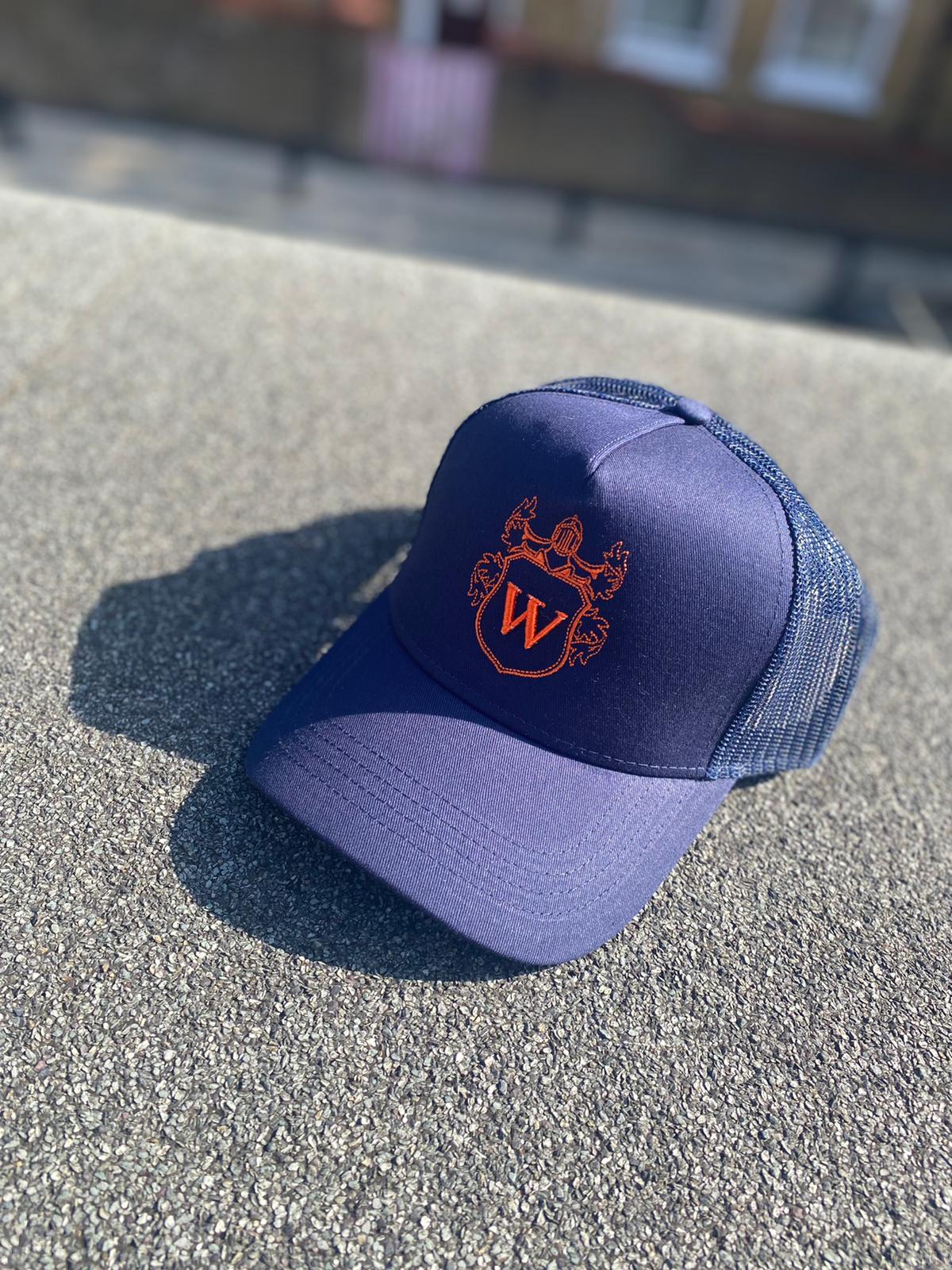 Navy blue trucker snapback cap