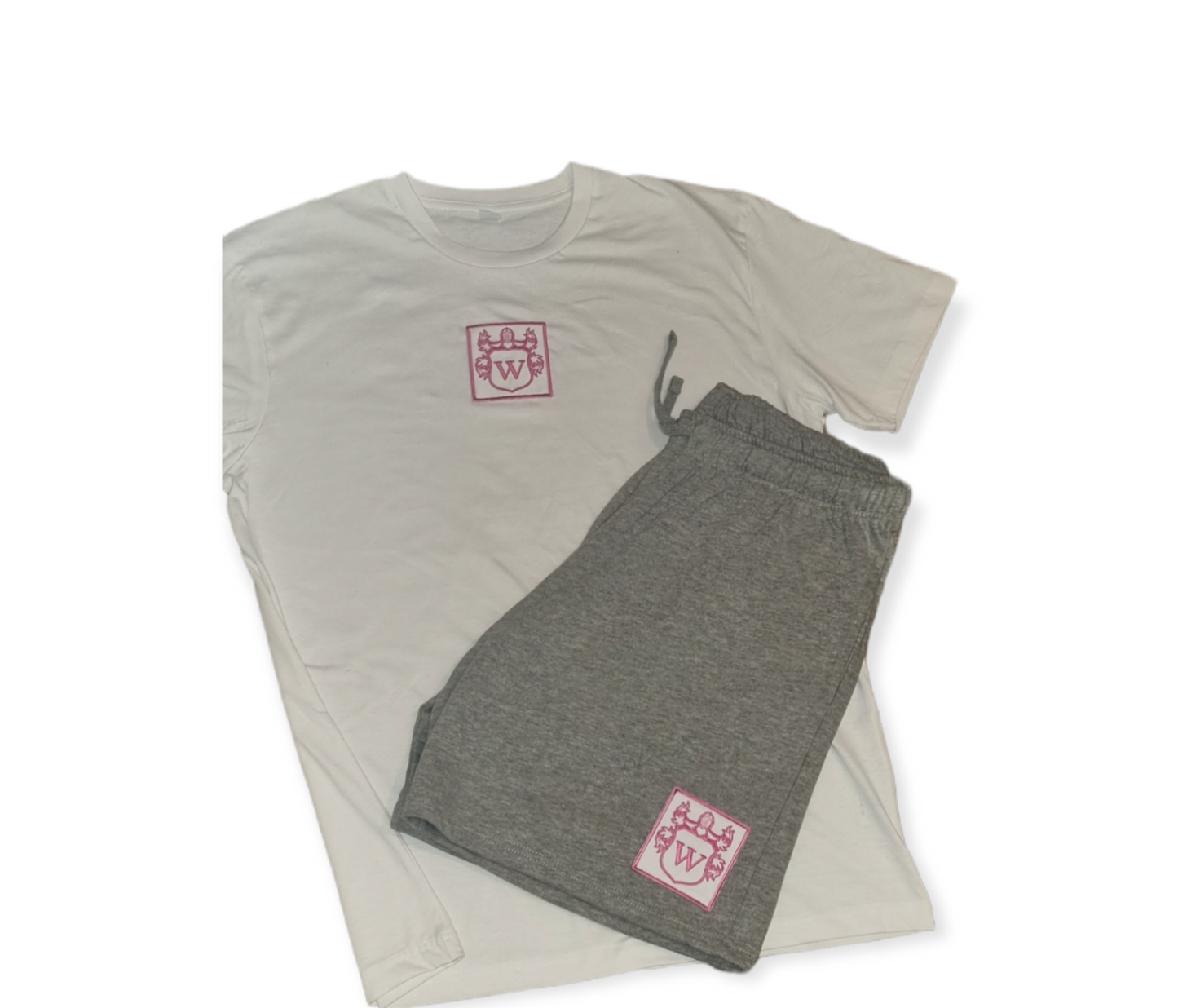 Westbound pink patch grey track shorts