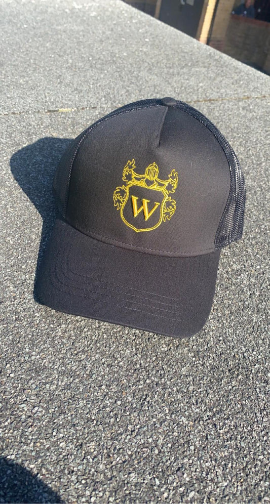 Black snapback trucker cap