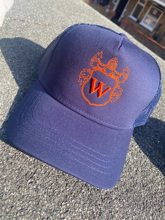 Navy blue trucker snapback cap