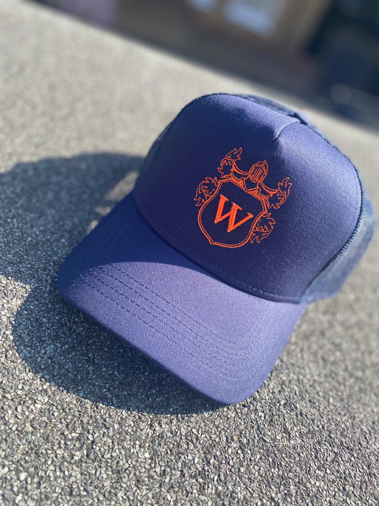 Navy blue trucker snapback cap