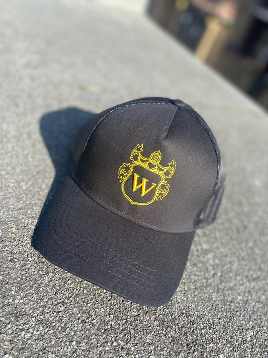 Black snapback trucker cap